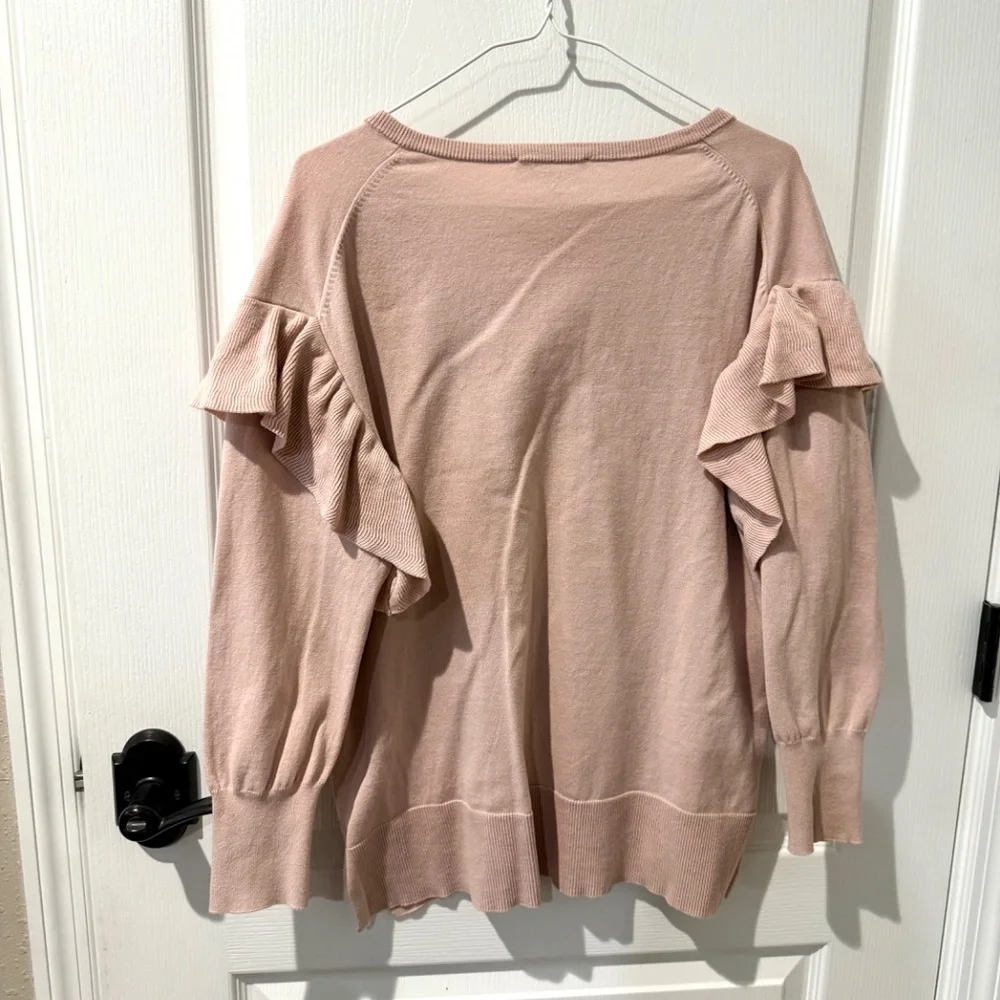 Two by Vince Camuto Pink Blush Sweater Ruffle Drop Sleeves Ruffled